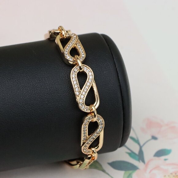 "Elegant Rose Gold Plated Link Bracelet with Sparkling CZ Detailing, XPBL0903 - Picture 8 of 12